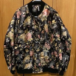 FREE PEOPLE FLORAL BOMBER JACKET